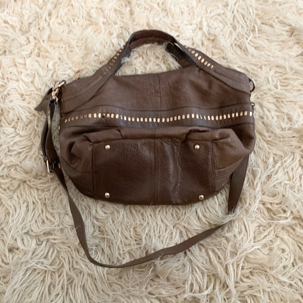 Kelsi Dagger | Pebbled Putty Stone Brown Leather Bag Hand Strap or Crossbody - Picture 2 of 16